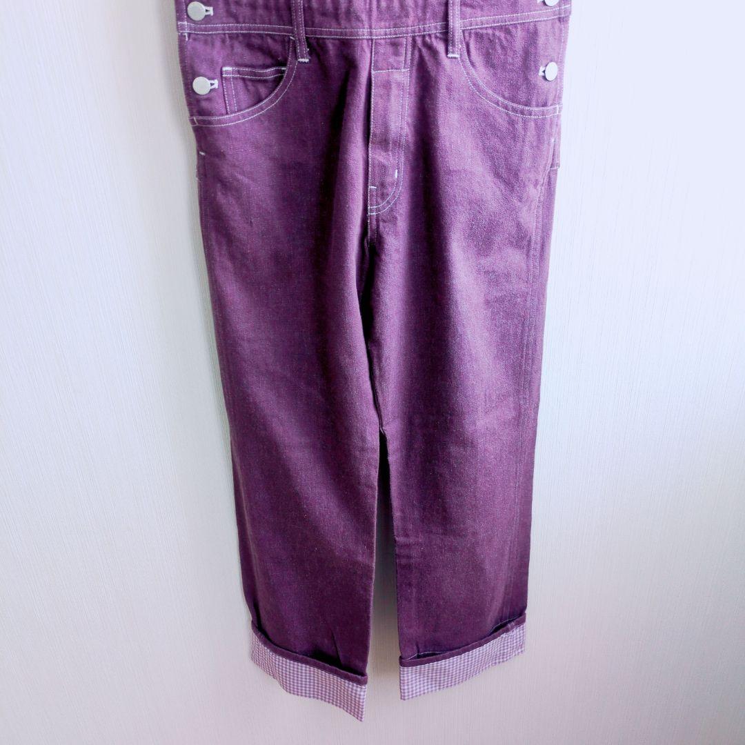 美品 ピンクハウス コットン 紫 オーバーオール ギンガム裏地 マーガレット