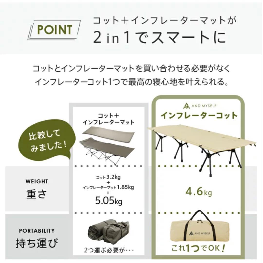 AND MYSELF インフレーターベッド オリーブグリーン【説明書無し】