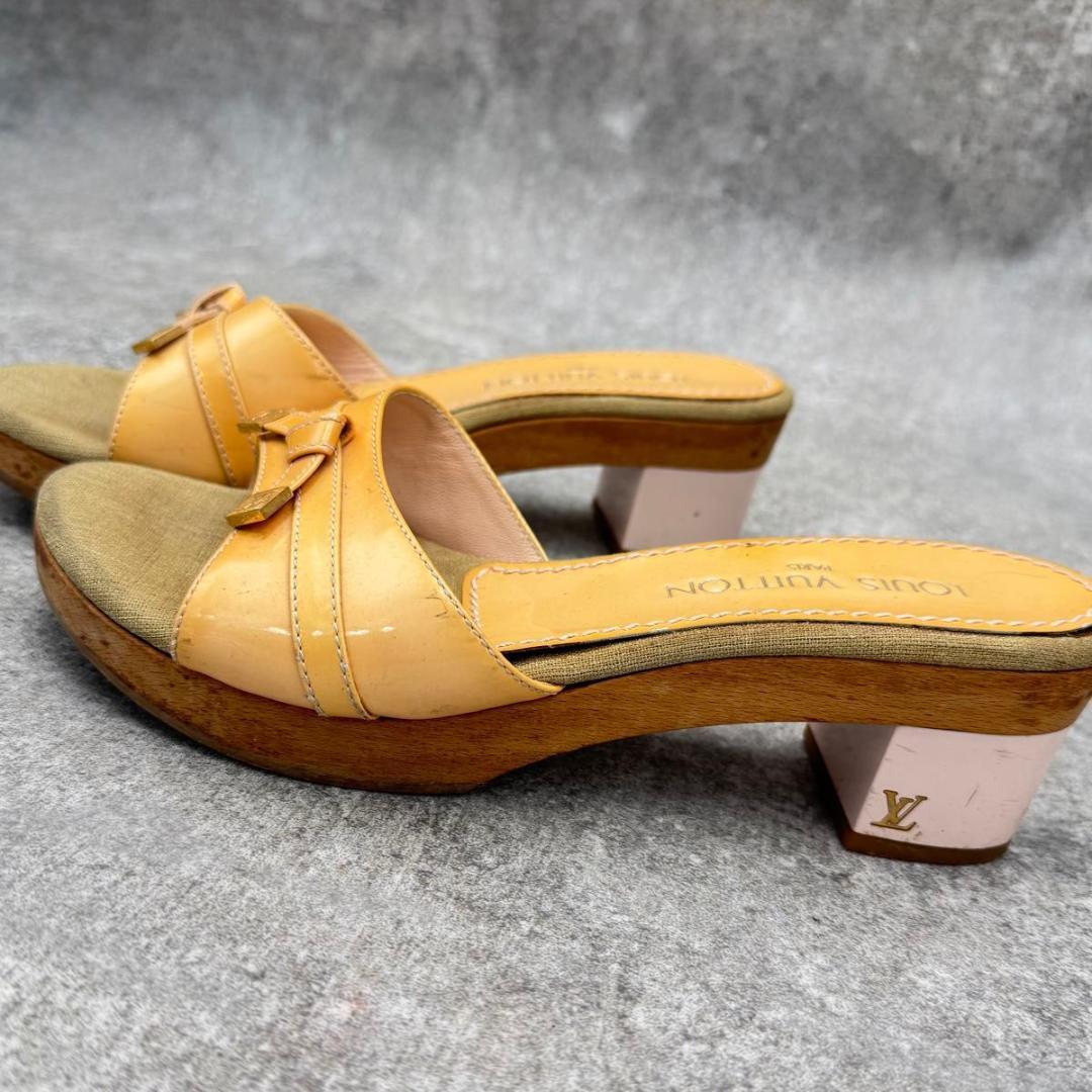 ルイヴィトン ミュール サンダル 37.5 24.5cm ロゴデザイン ピンク