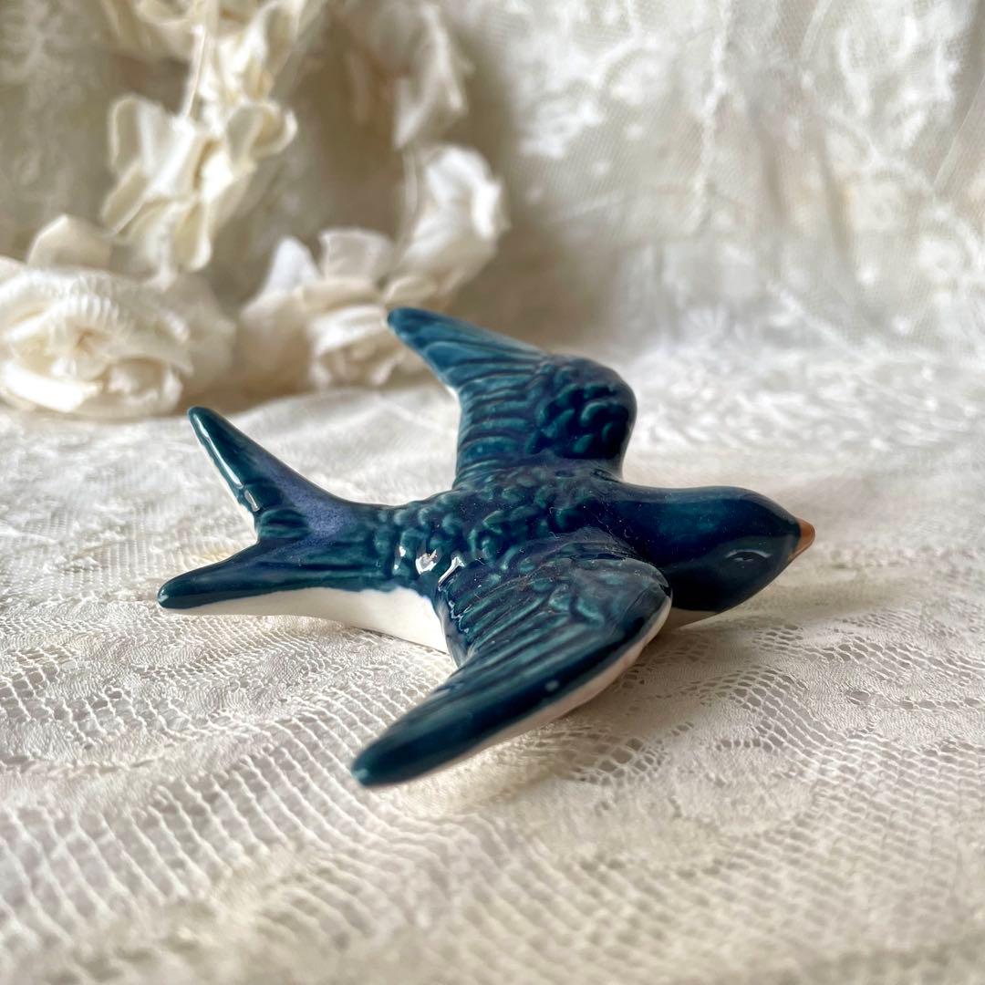 陶器ツバメのオブジェ2個セット① フランスアンティーク　オーナメント　壁飾り　燕