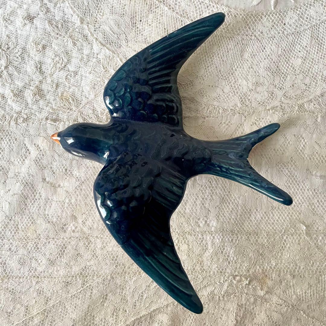 陶器ツバメのオブジェ2個セット① フランスアンティーク　オーナメント　壁飾り　燕