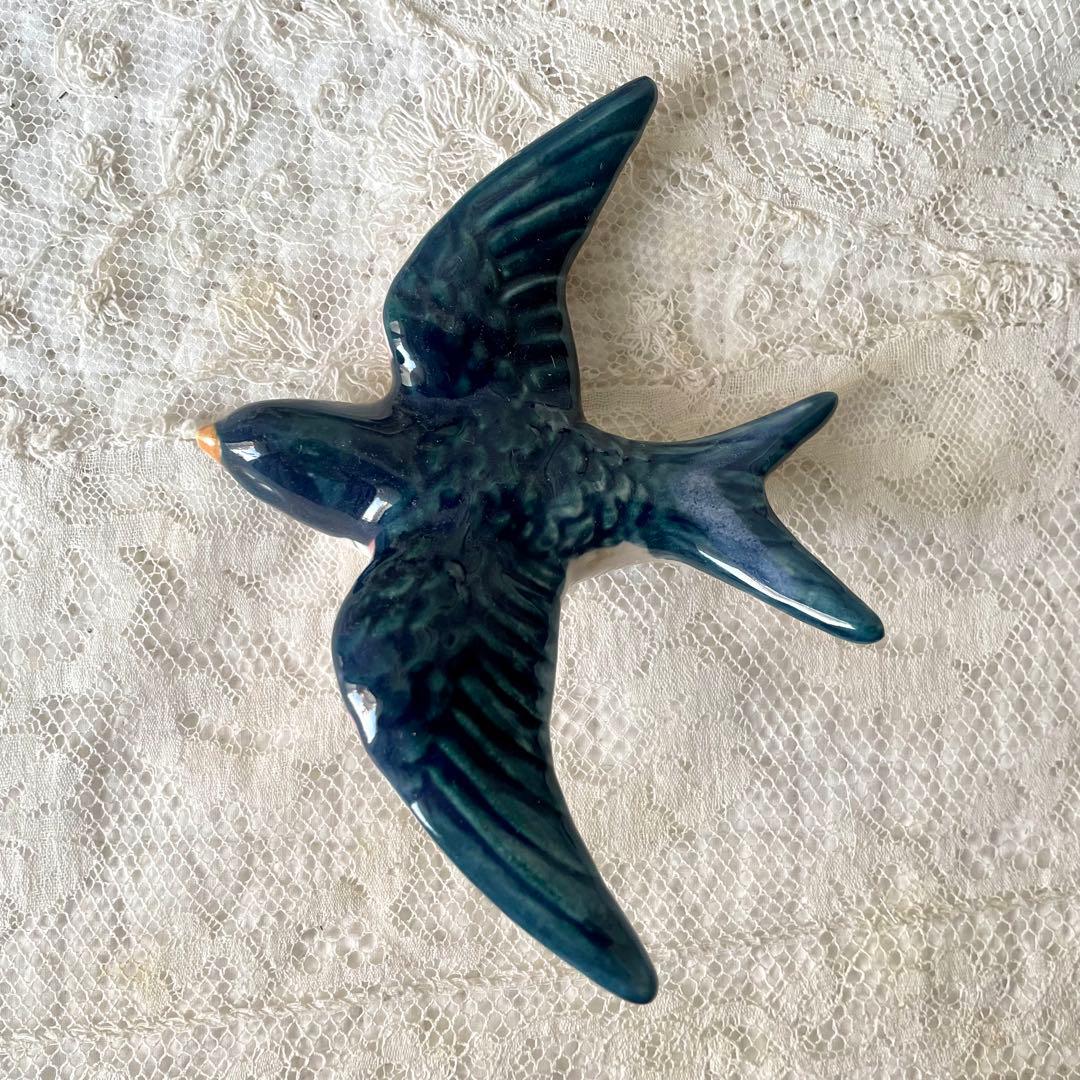 陶器ツバメのオブジェ2個セット① フランスアンティーク　オーナメント　壁飾り　燕