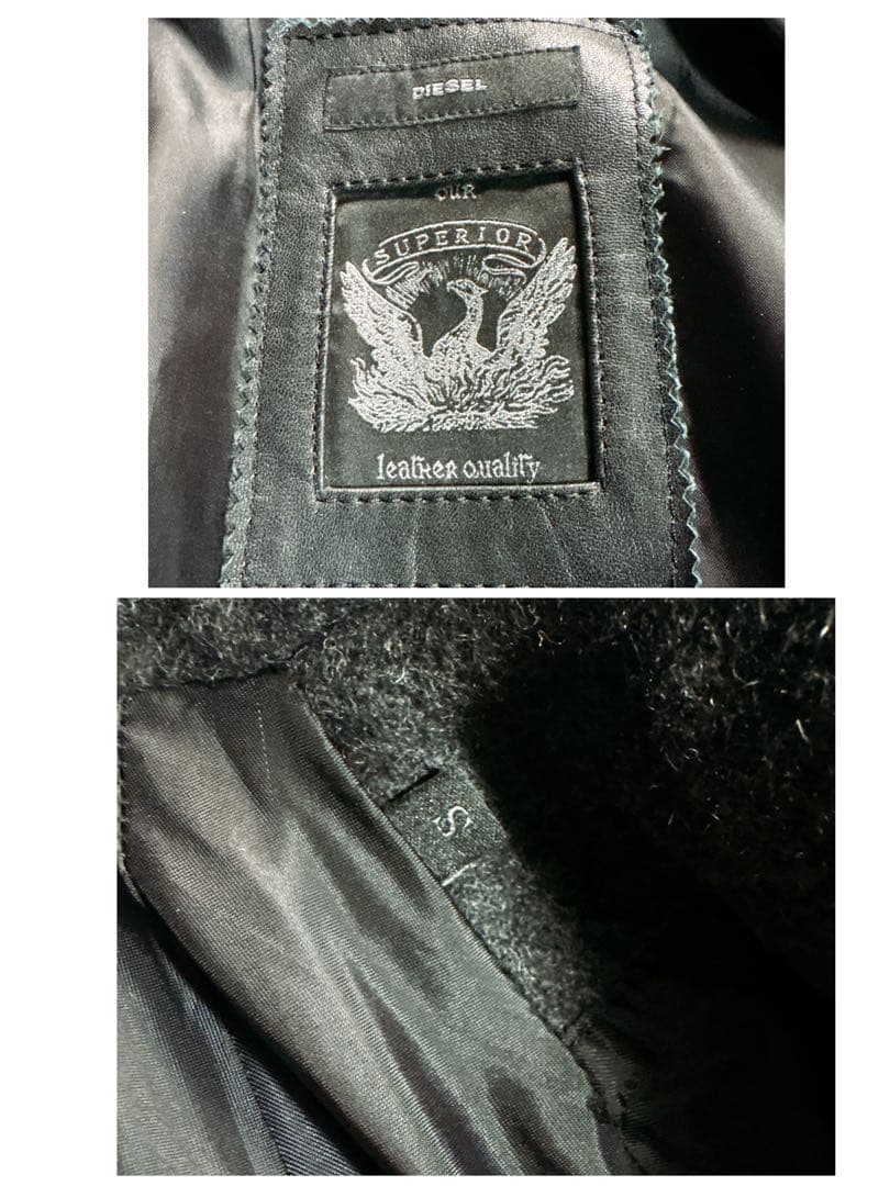 【美品】DIESEL ディーゼル スタジャン ロゴ刺繍 レザー 異素材