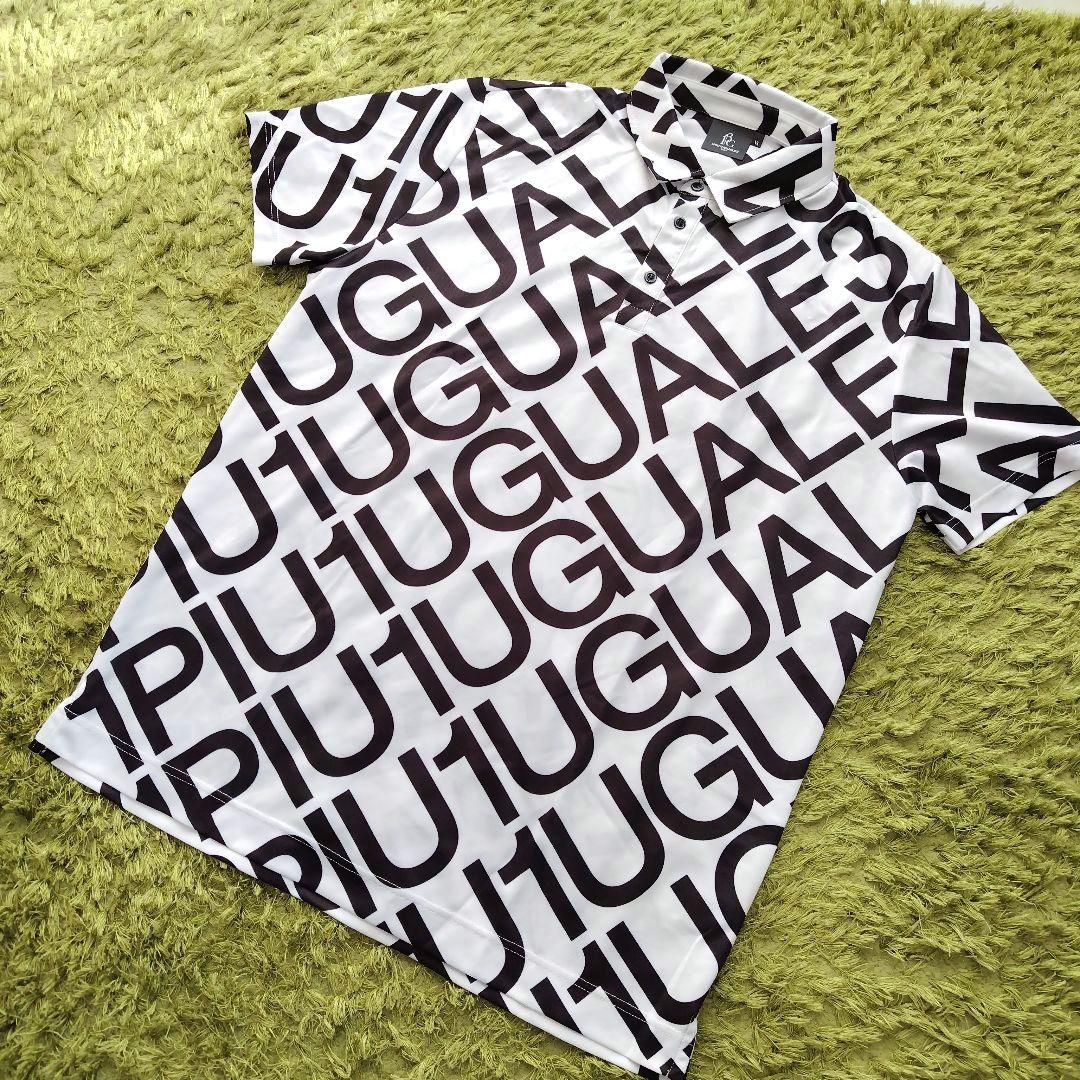 【美品】1PIU1UGUALE3 GOLF ロゴ ポロシャツ 半袖 XL 白黒