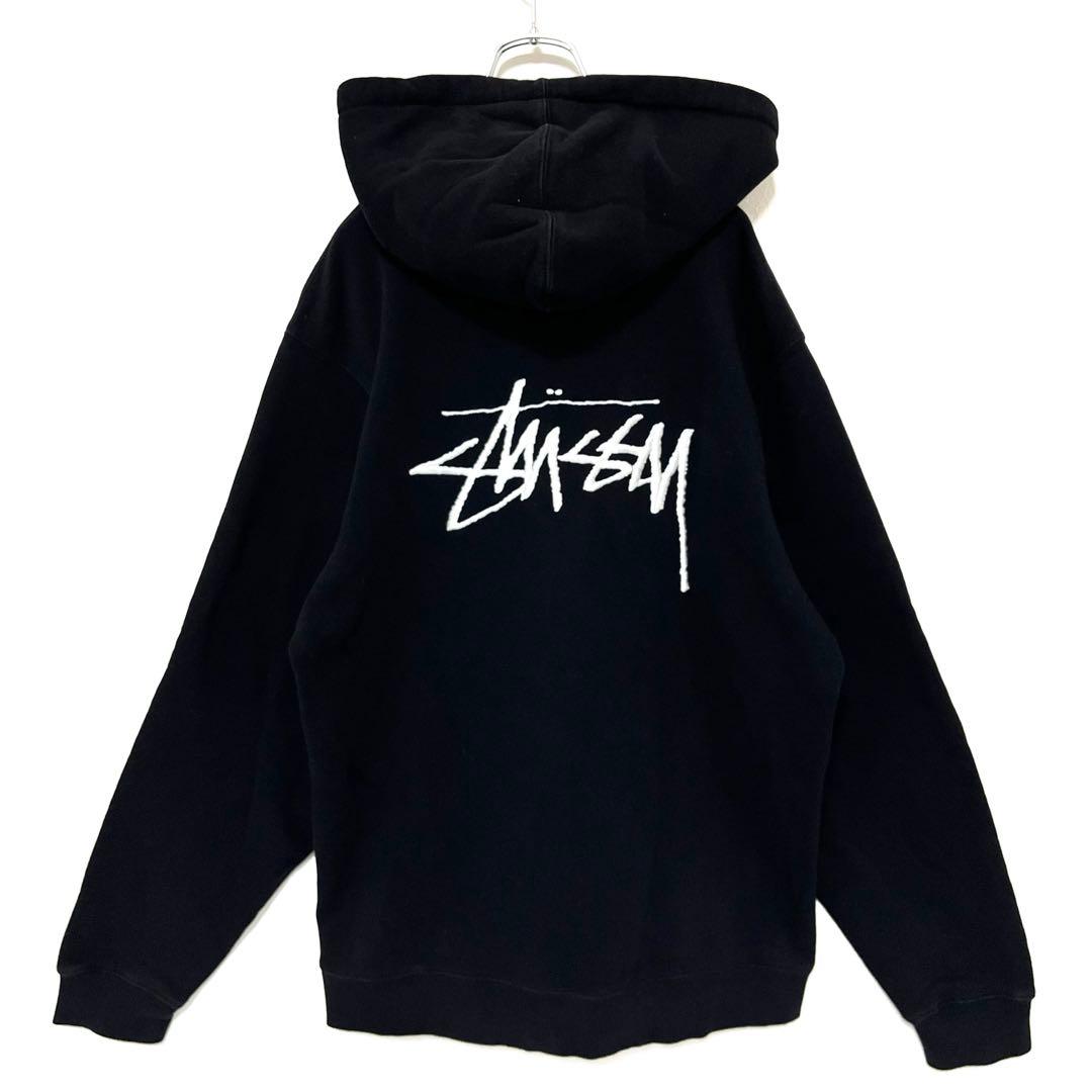 STUSSY】 ステューシー 両面刺繍ロゴ パーカー 黒 L ☆希少デザイン