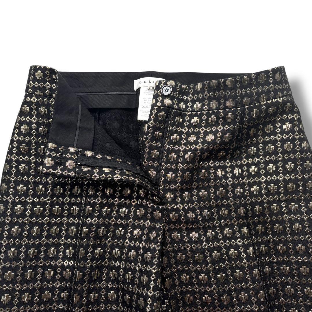 【極美品】CELINE セリーヌ　総柄　パンツ 刺繍　金 ズボン　ウール　シルク
