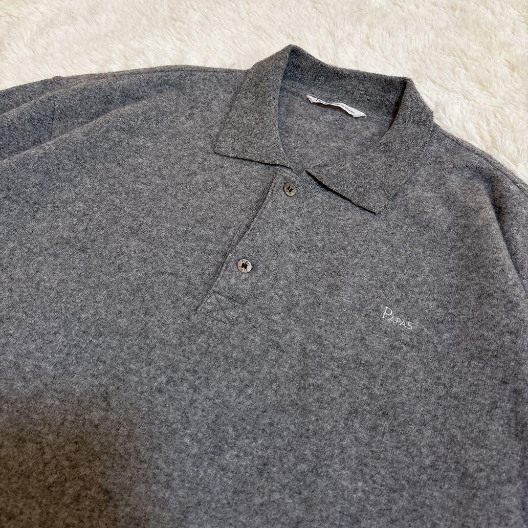 希少☆Papas カシミア100% ポロ襟 ニット セーター シェルボタン