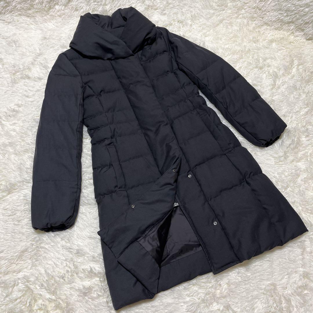 23区 ロングダウンコート ダークグレー 38 ショールカラー 女優襟