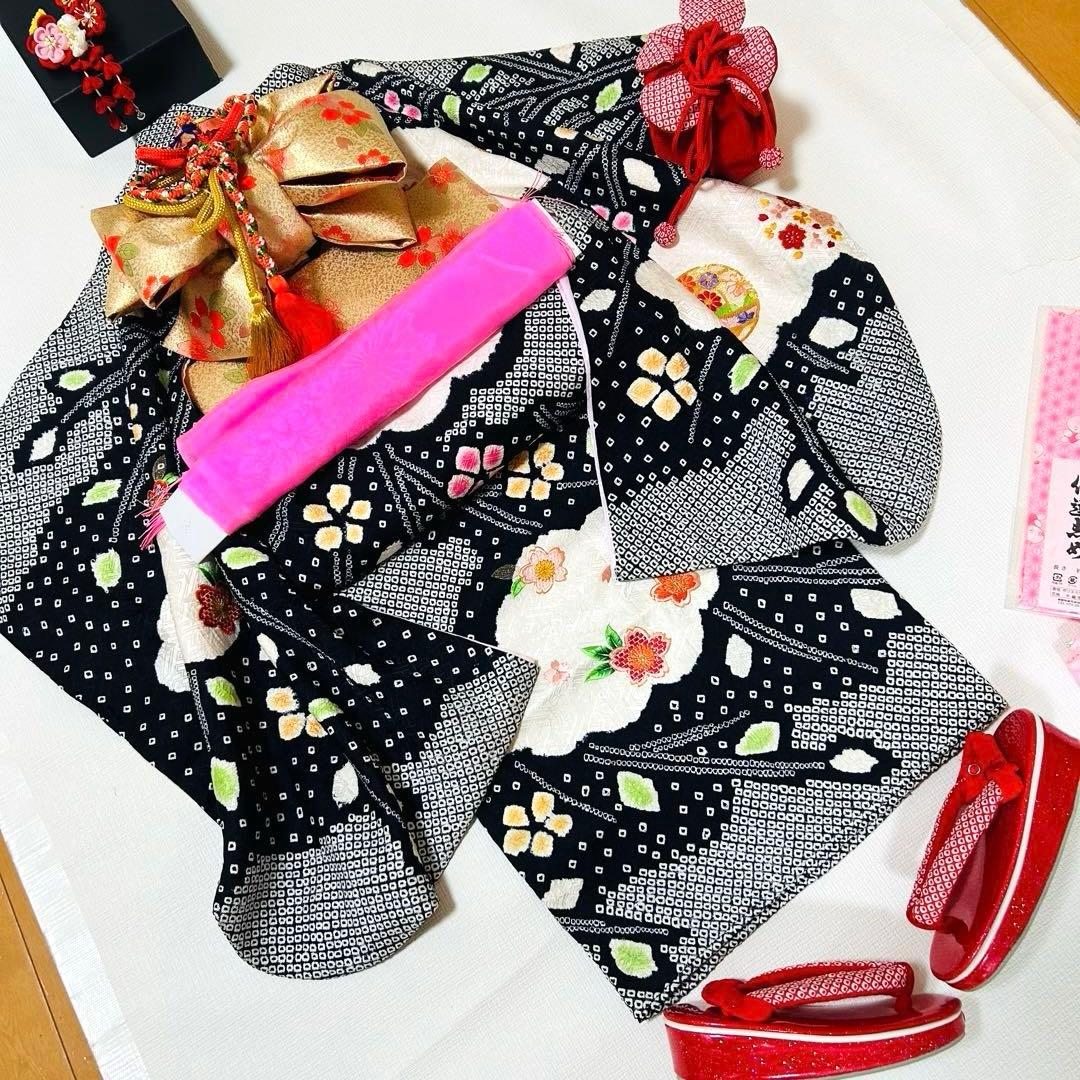 No.118 七五三　3歳 正絹着物フルセット　　総絞り