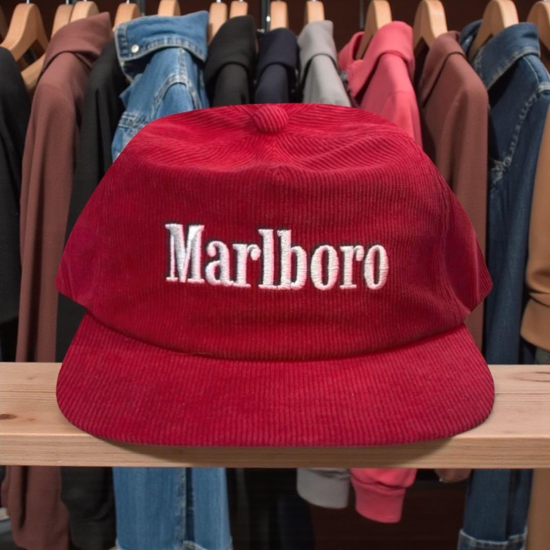 Marlboro マルボロ コーデュロイキャップCAP 赤 ハトメ アイレット