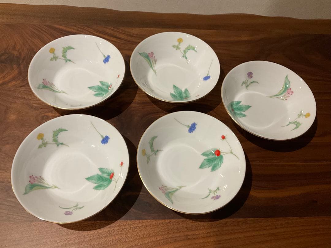 ☺️新品未使用❣️香蘭社 花柄 金色縁取り 大鉢1+中鉢5 切立鉢