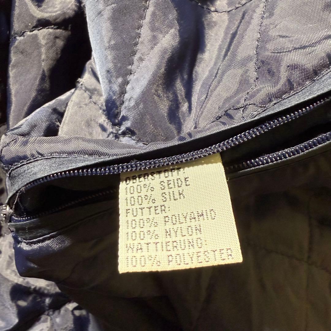 80sシルクブルゾン古着ネイビー中綿フライトジャケット型短丈L美品当時