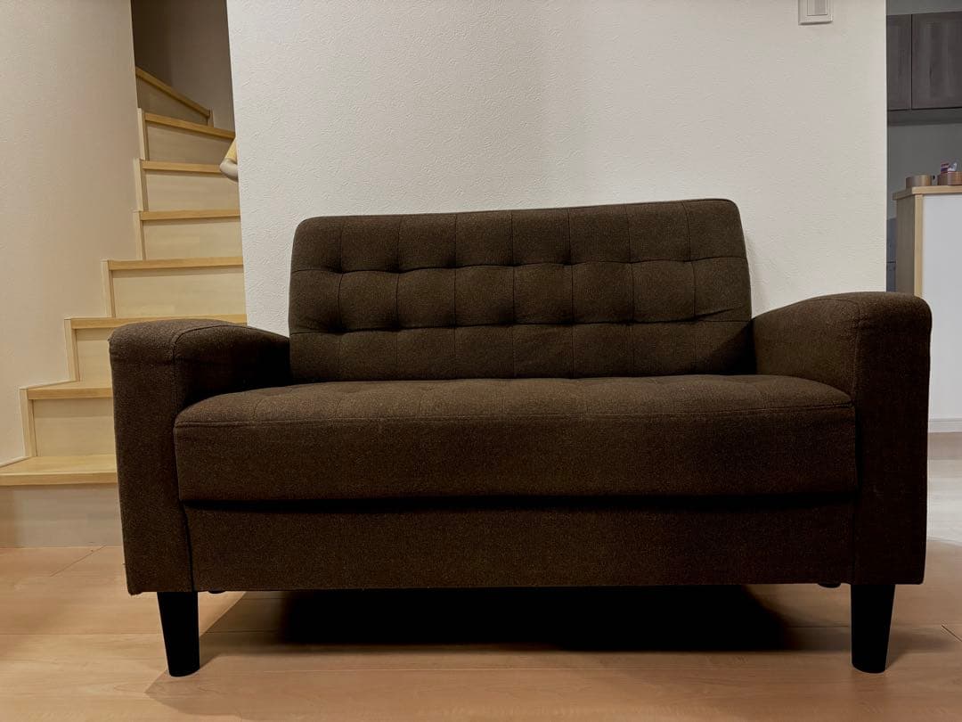 ブラウン 2人掛けソファ コンパクト