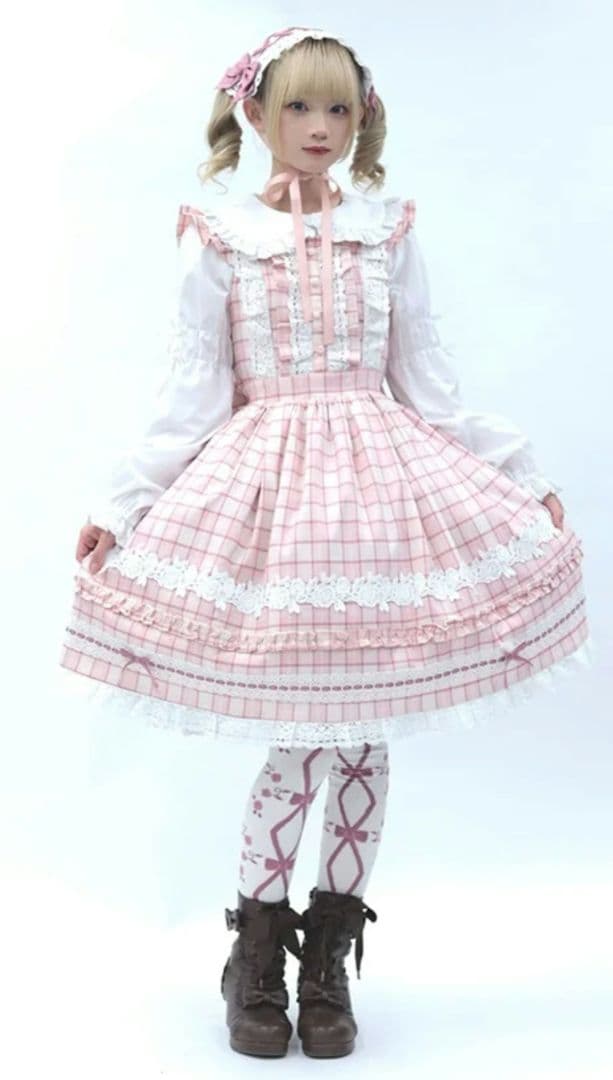 新品タグ付き シャルミエール タータンチェックジャンスカ ピンク