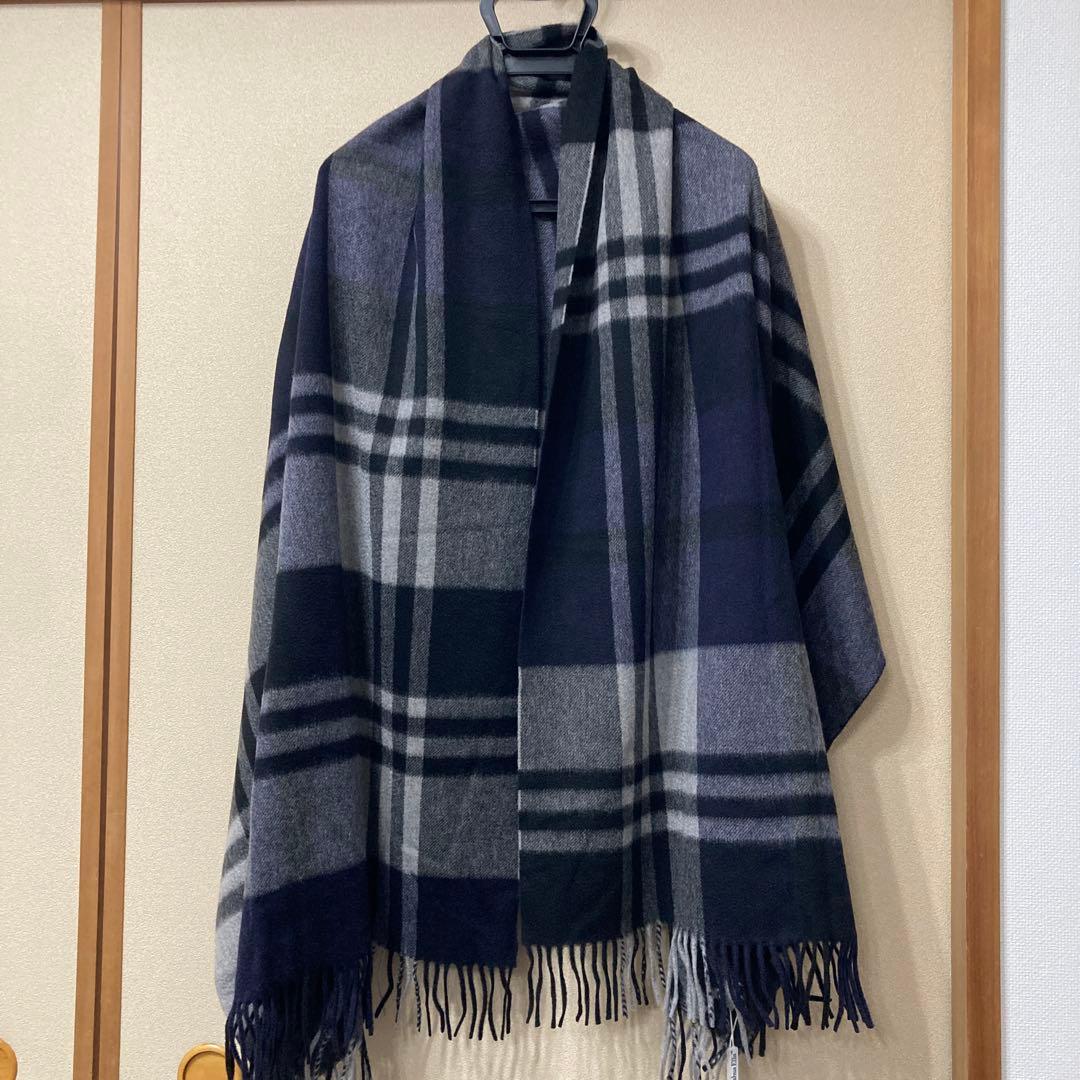 ジョシュアエリス　カシミヤ　大判ストール　新品未使用　ブラック×ネイビー×グレー