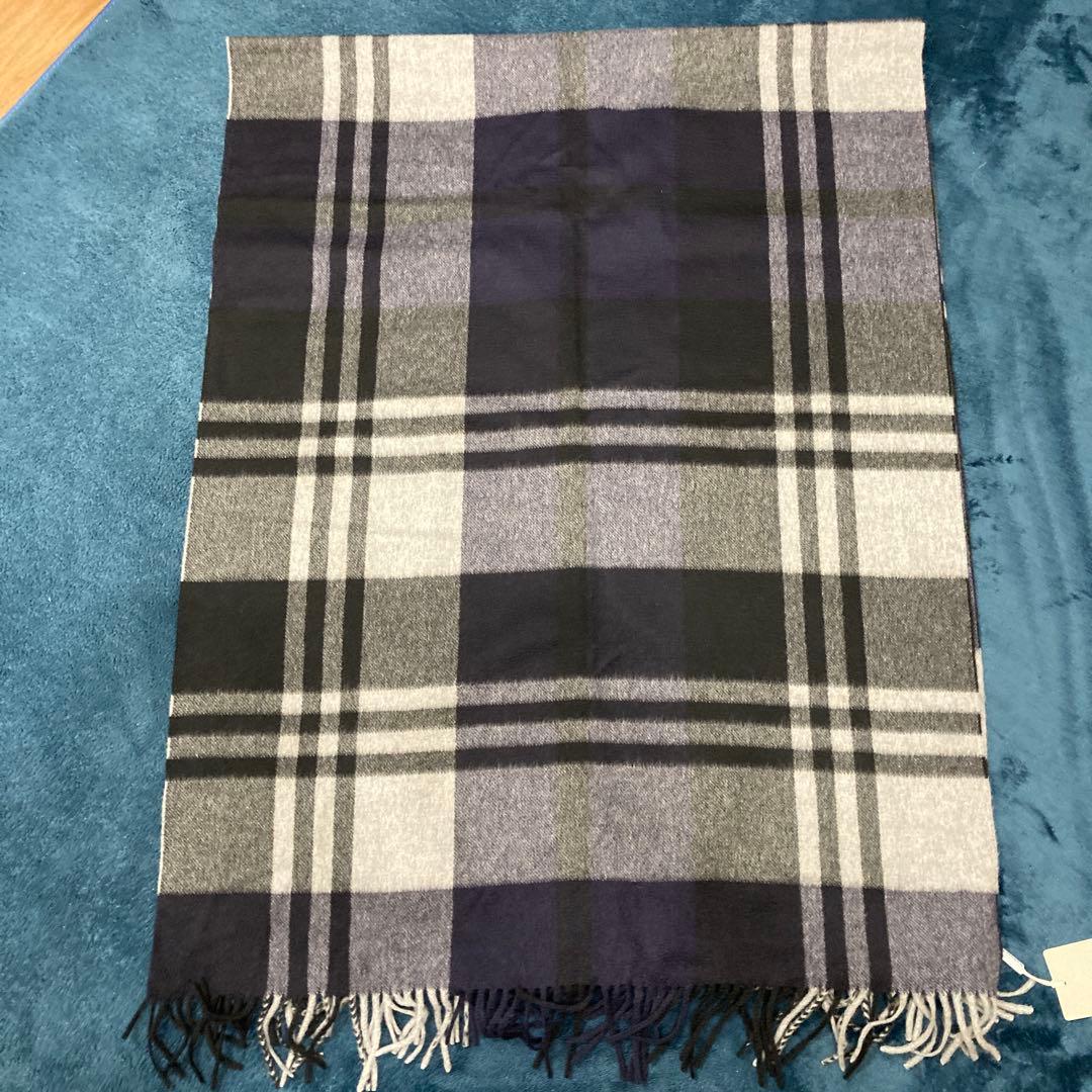 ジョシュアエリス　カシミヤ　大判ストール　新品未使用　ブラック×ネイビー×グレー