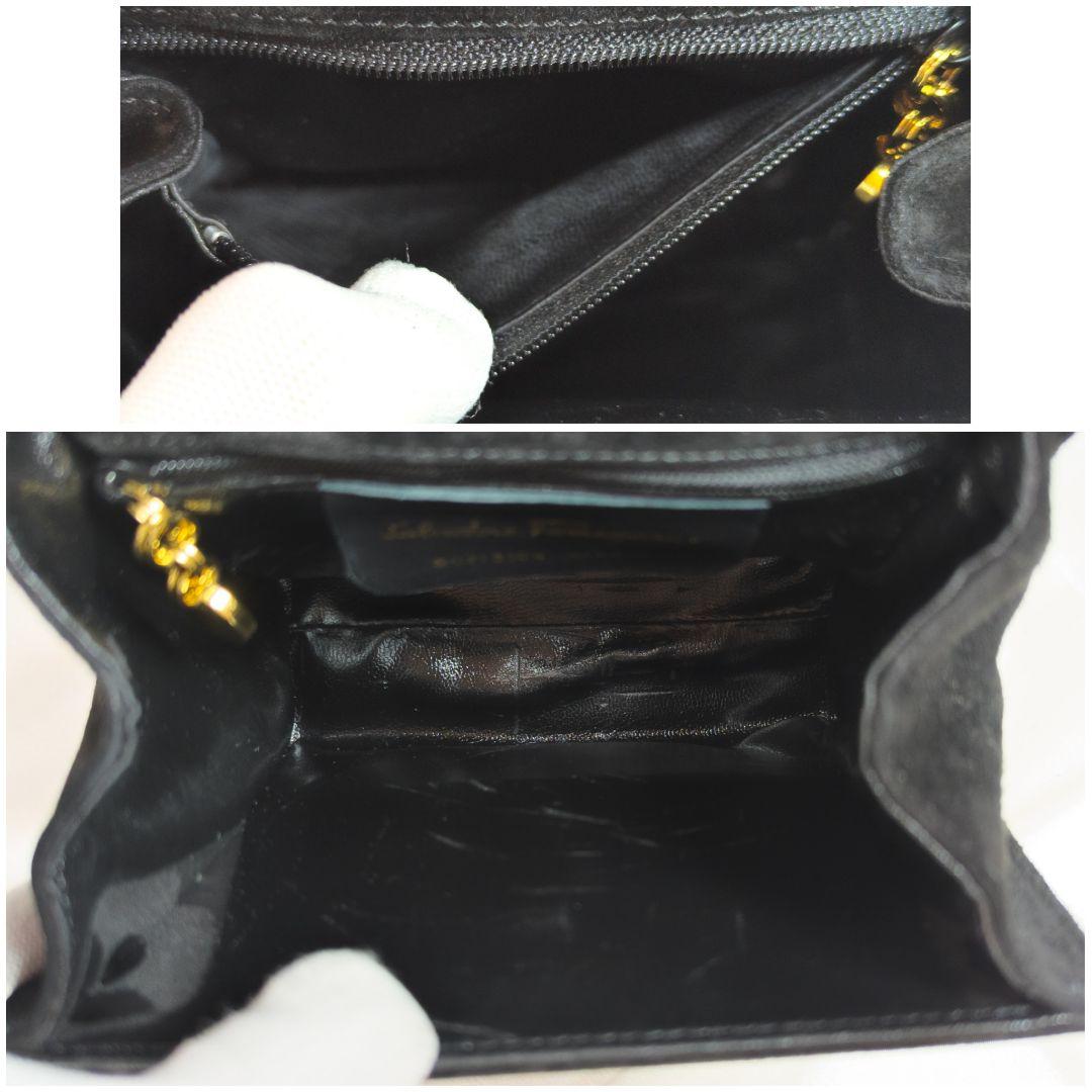 【極美品】フェラガモ ヴァラリボン ハンドバッグ 2way スエード 黒