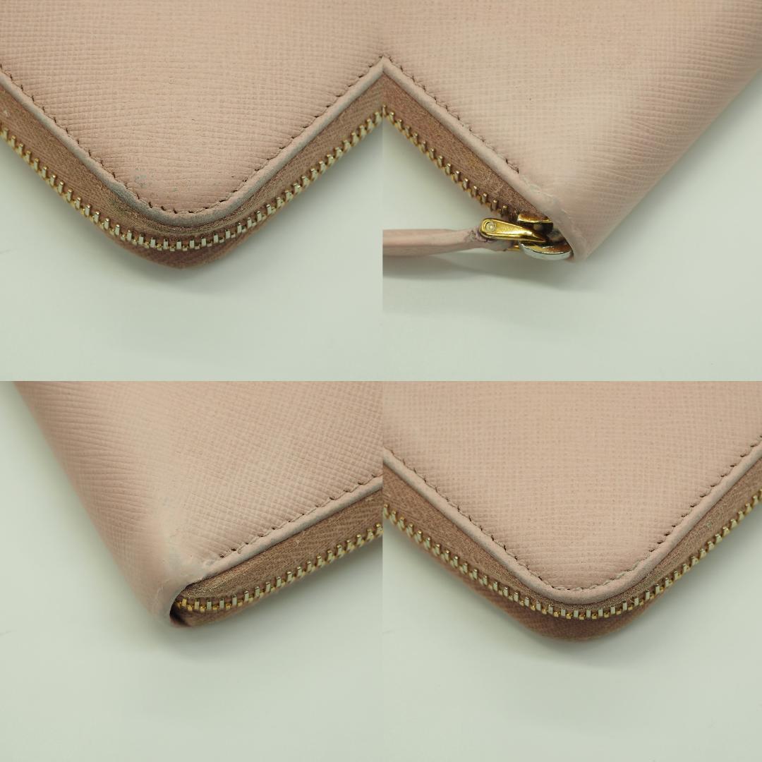 PRADA プラダ サフィアーノ ラウンドファスナー ピンク系 ゴールドロゴ