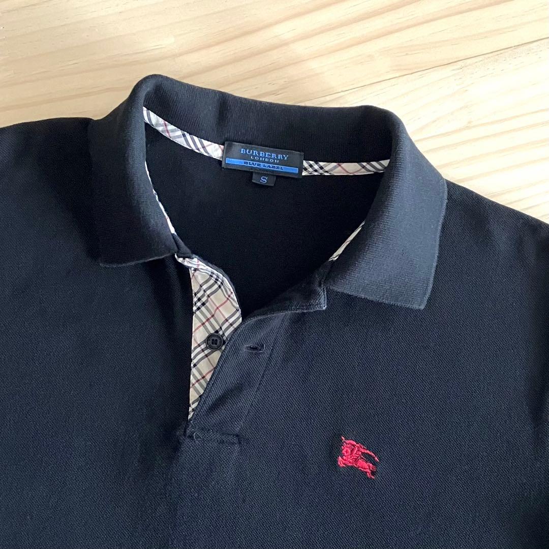 美品 バーバリー ポロシャツ S チェック 黒 無地 三陽商会 日本製