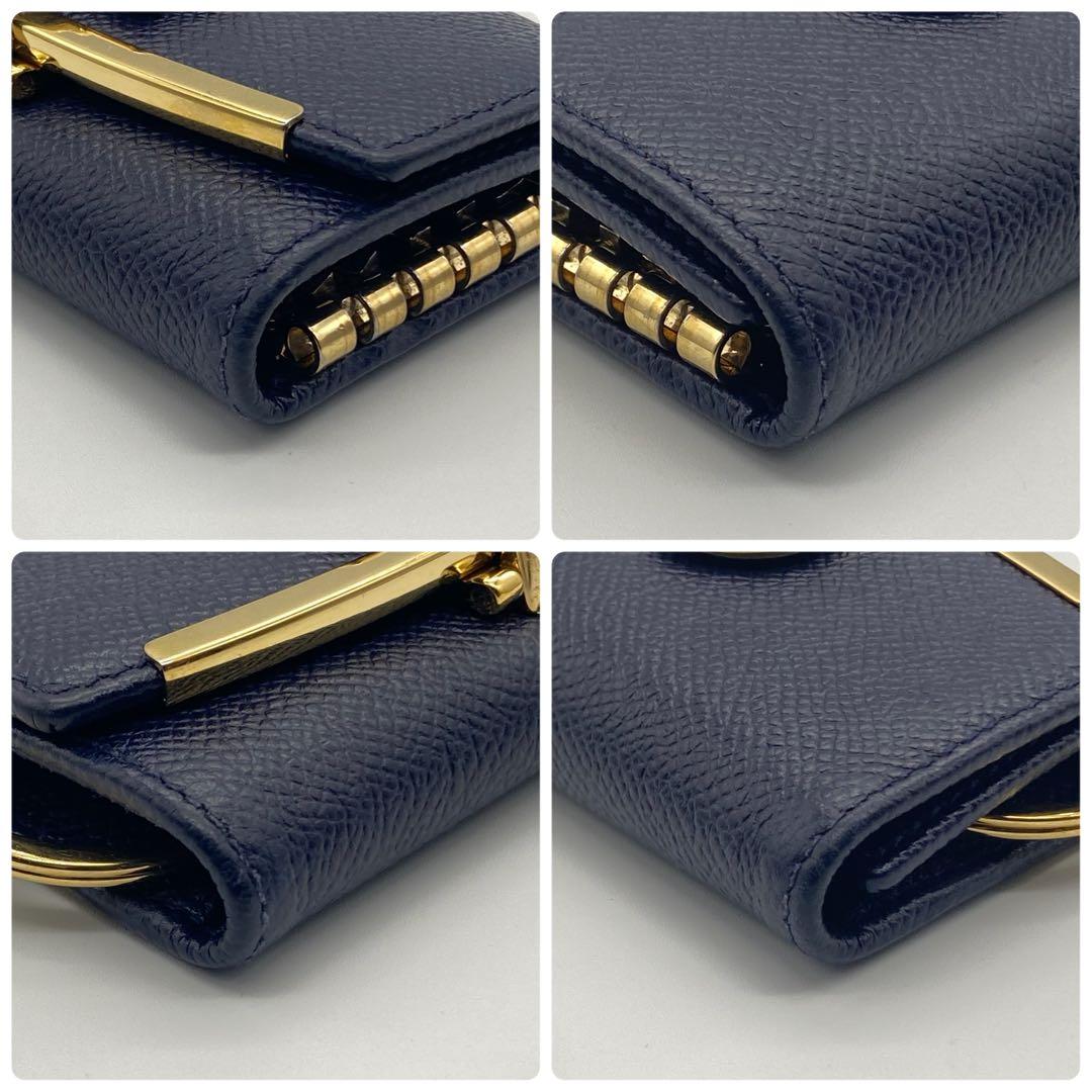 フェラガモ・6連キーケース・ガンチーノクリップ・ダークブルー