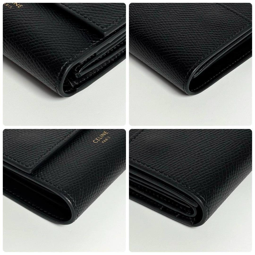 美品 セリーヌ スモール トリフォールド ウォレット レザー 三つ折り ブラック