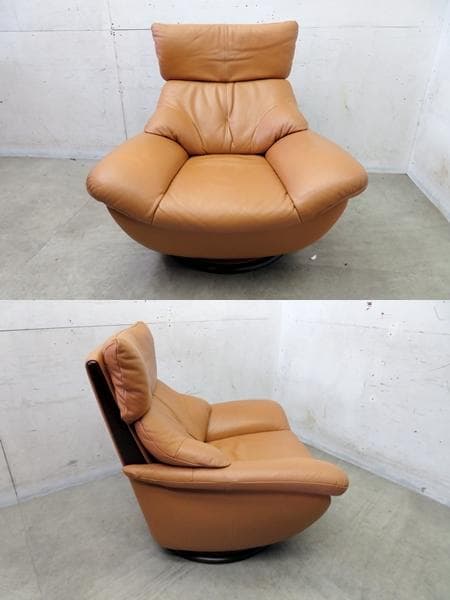 美品□カリモク□牛本革□オーク材□1人掛けソファ□ZT71