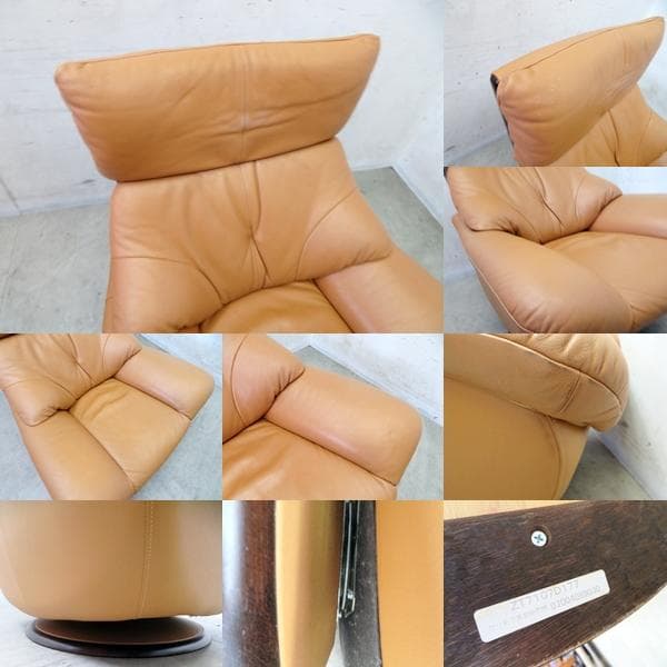 美品□カリモク□牛本革□オーク材□1人掛けソファ□ZT71