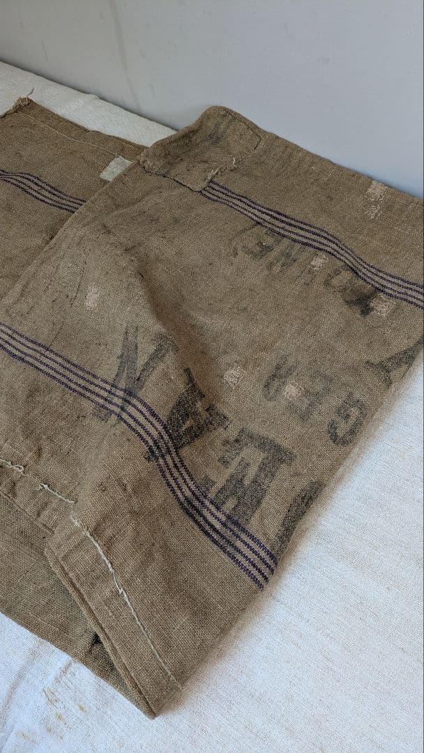1909年 フランスアンティーク 穀物袋 麻袋 継ぎはぎ 襤褸 ボロ ジュート