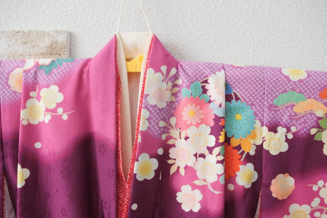 7歳女の子　七五三　紫色花柄着物