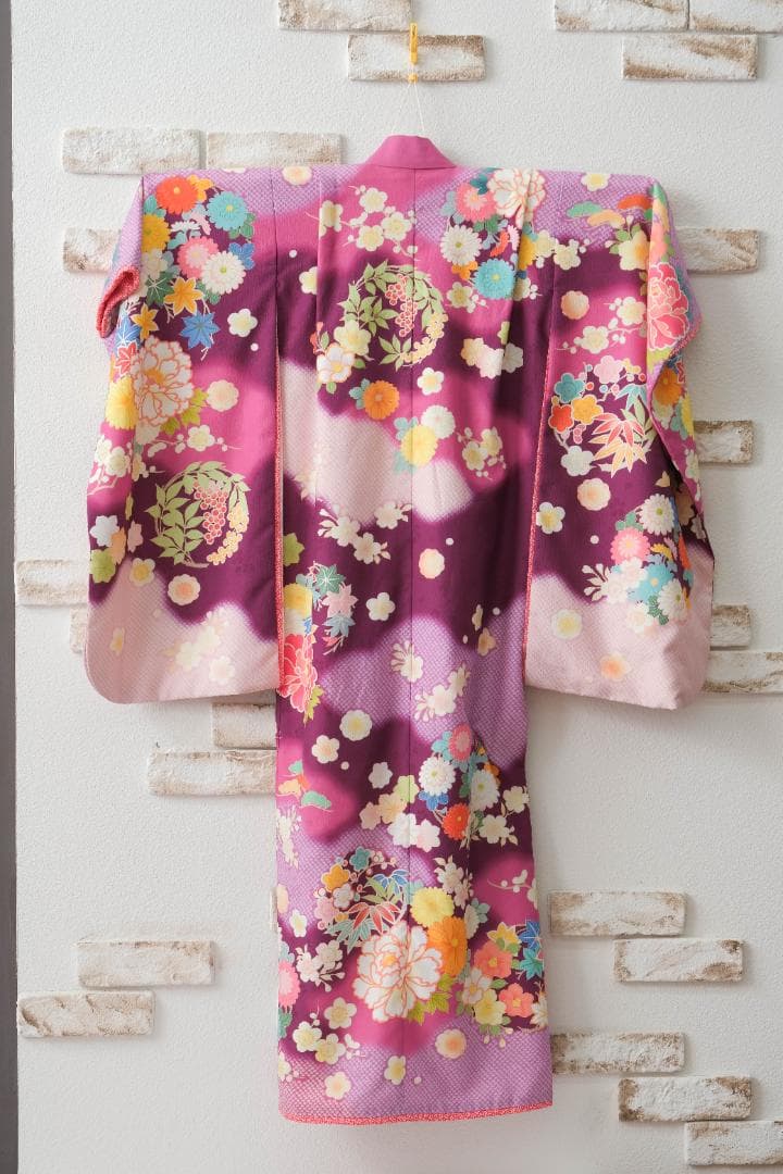 7歳女の子　七五三　紫色花柄着物