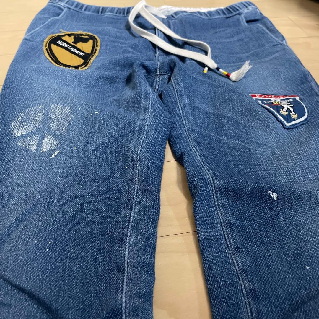 日本製　ホーンガーメント　ビンテージ加工カットデニムスウェット　セットアップ