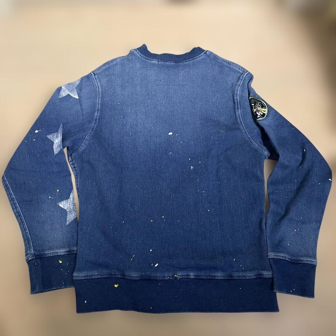 日本製　ホーンガーメント　ビンテージ加工カットデニムスウェット　セットアップ