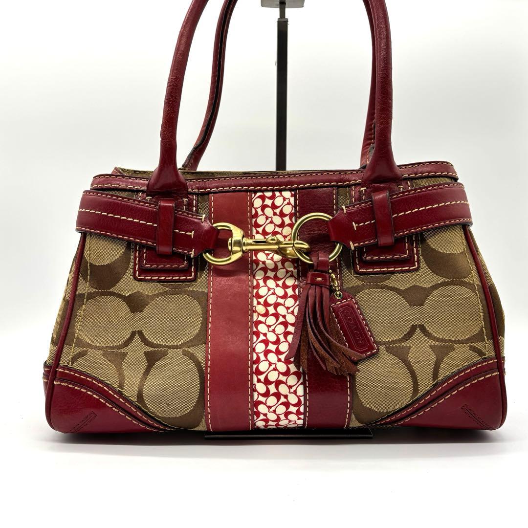 COACH コーチ ハンドバッグ シグネチャー 赤 レッド レザー - メルカリ