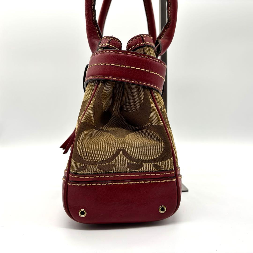 COACH コーチ ハンドバッグ シグネチャー 赤 レッド レザー - メルカリ