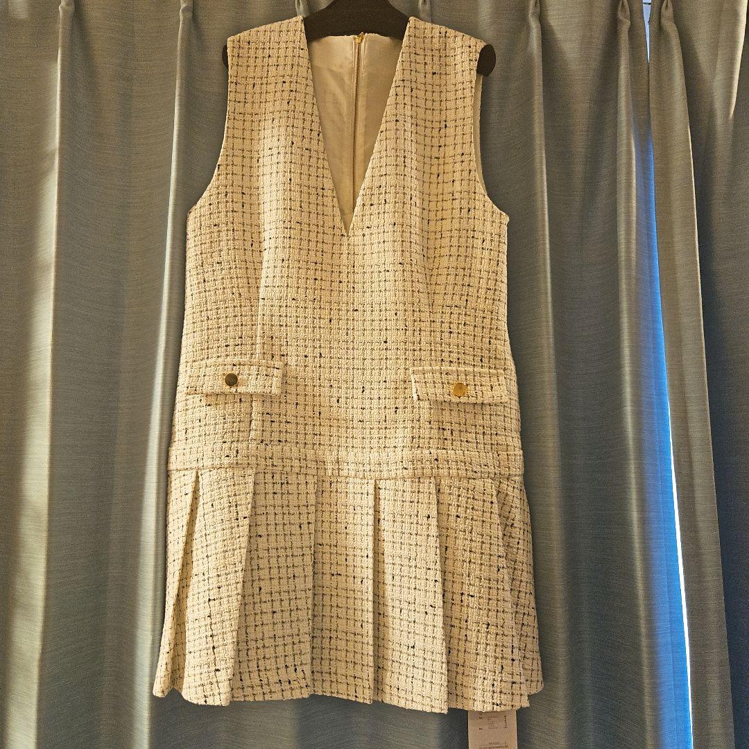 Apuweiser-riche2025冬最新ツイードプリーツジャンスカワンピーM