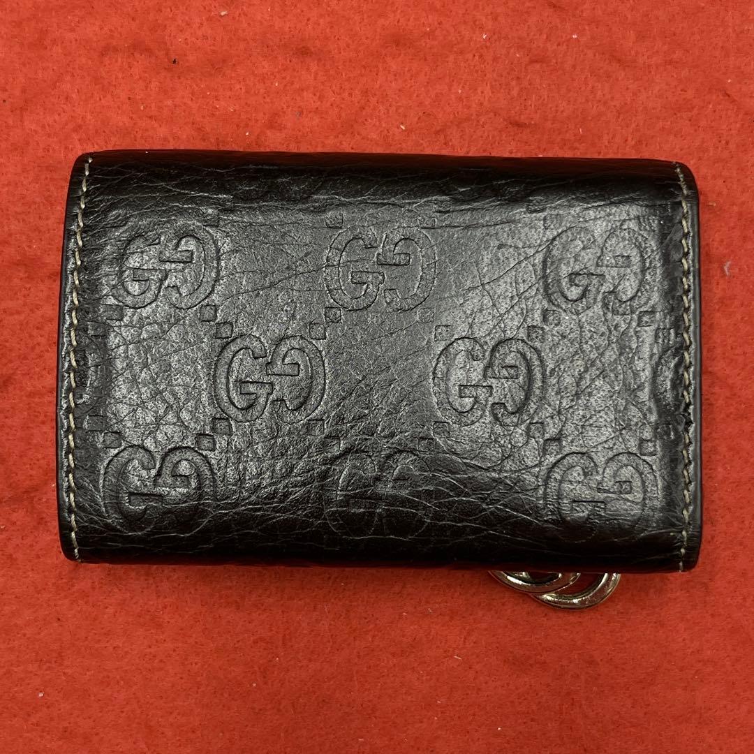 【極美品】グッチ GG柄 ロゴ キーケース ゴールド金具 レザー ダークブラウン