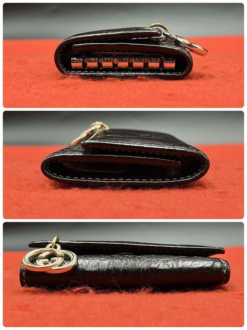 【極美品】グッチ GG柄 ロゴ キーケース ゴールド金具 レザー ダークブラウン