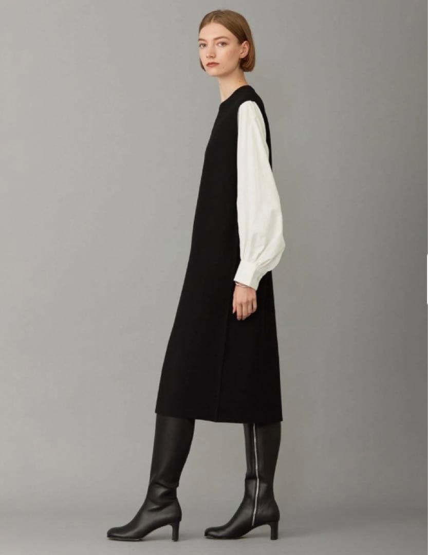 美品！ICB！洗える！クロスコンビ シャツドッキング ニットワンピース！黒