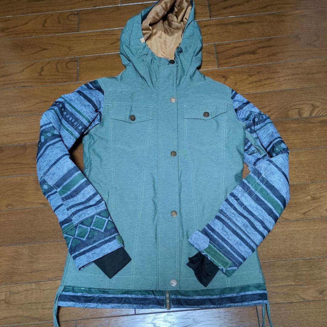 【美品】ROXY　スノボウェア　上下セット　Ｓ　カーキ　キャメルブラウン　総柄