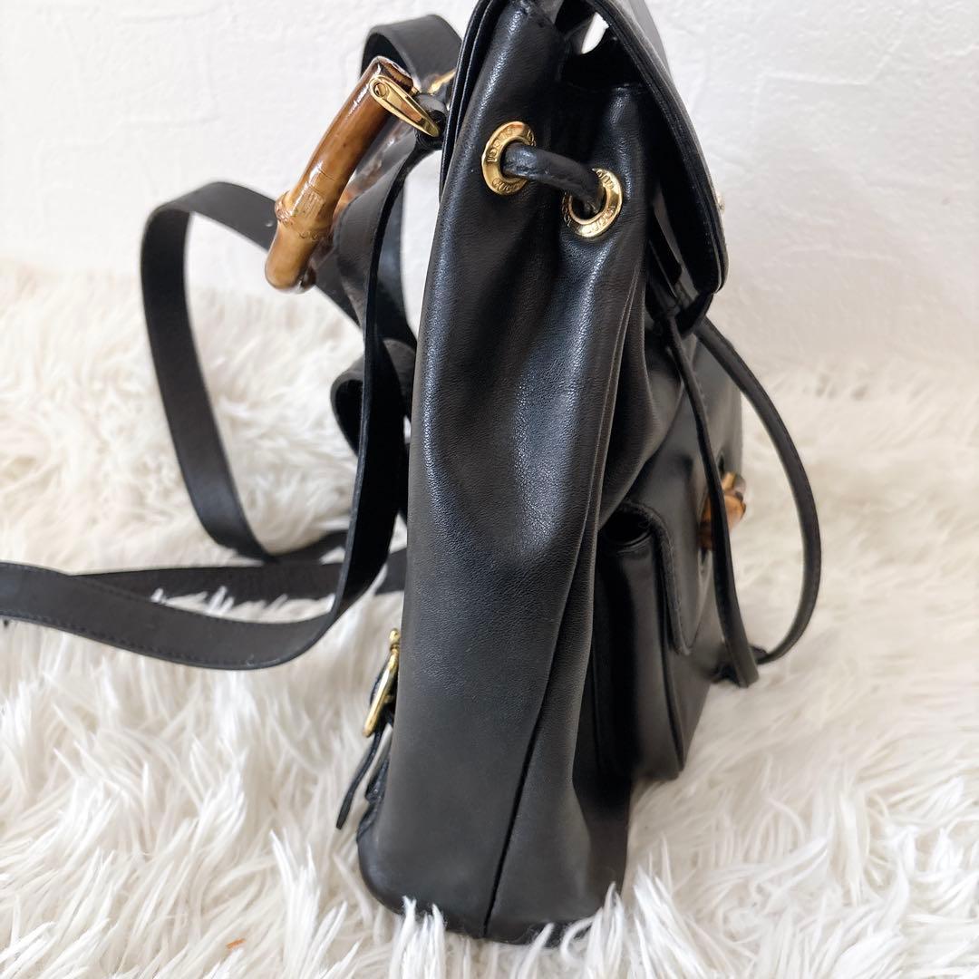 GUCCI バンブー　バックパック　レザー　ゴールド金具　ネイビー