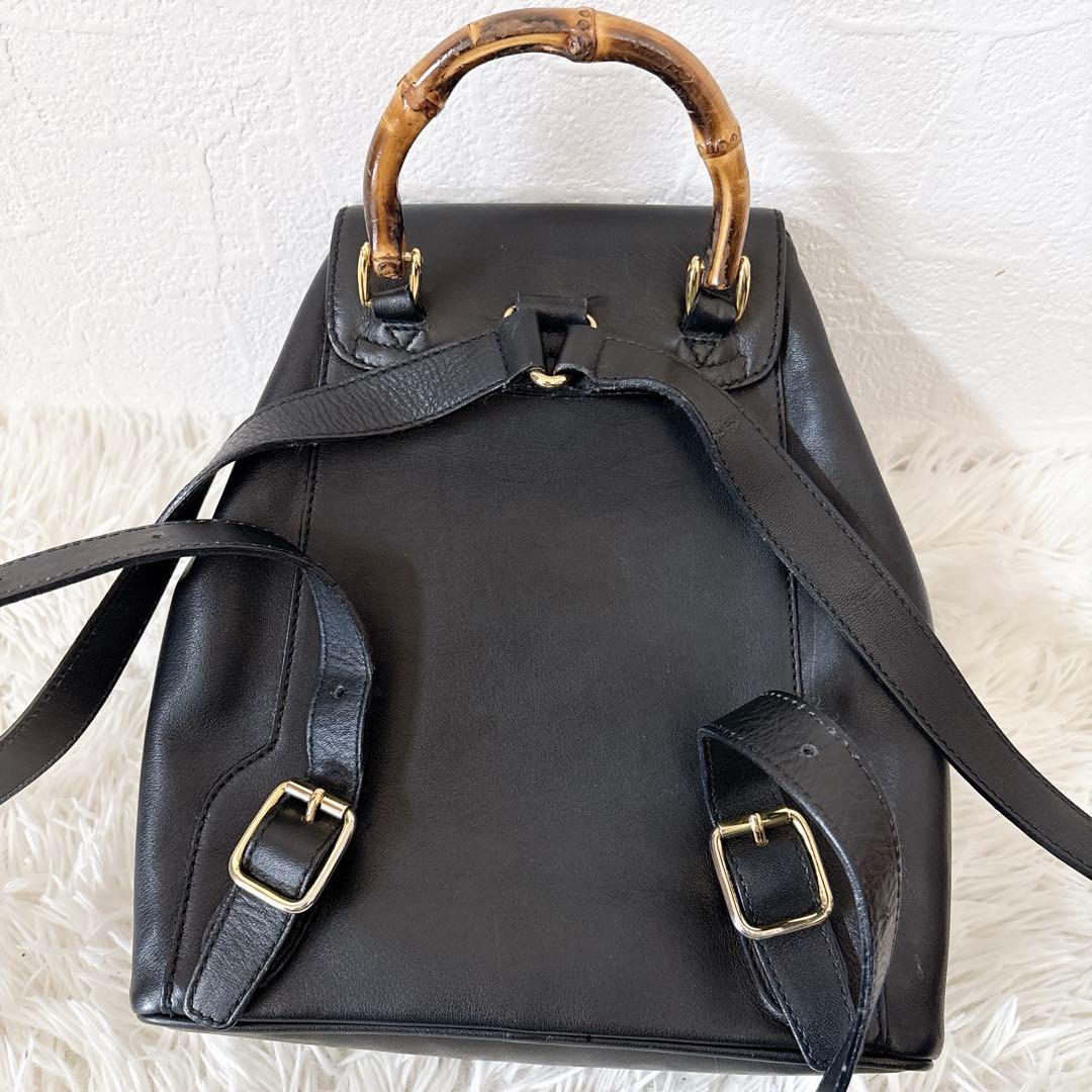 GUCCI バンブー　バックパック　レザー　ゴールド金具　ネイビー