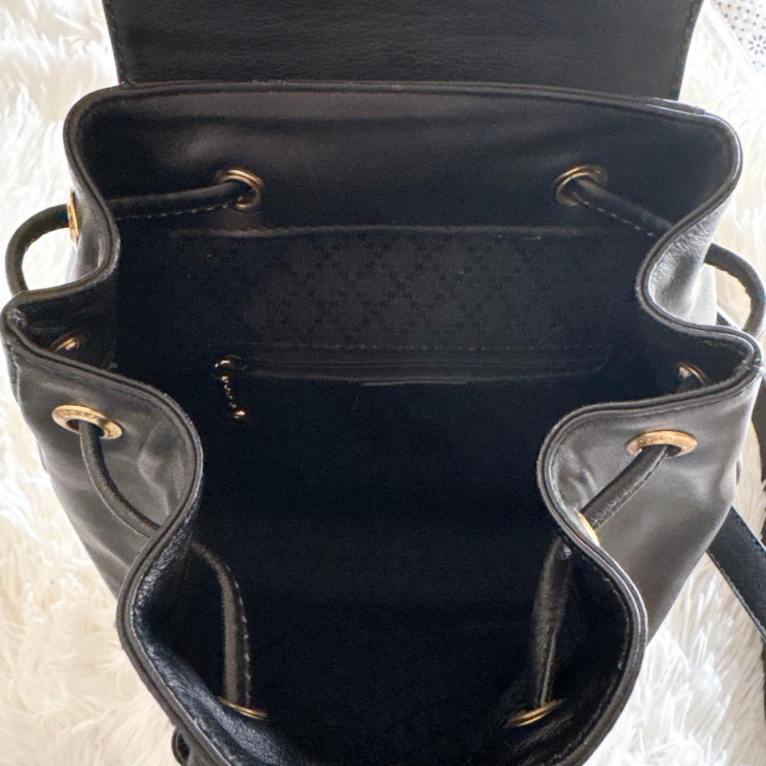 GUCCI バンブー　バックパック　レザー　ゴールド金具　ネイビー