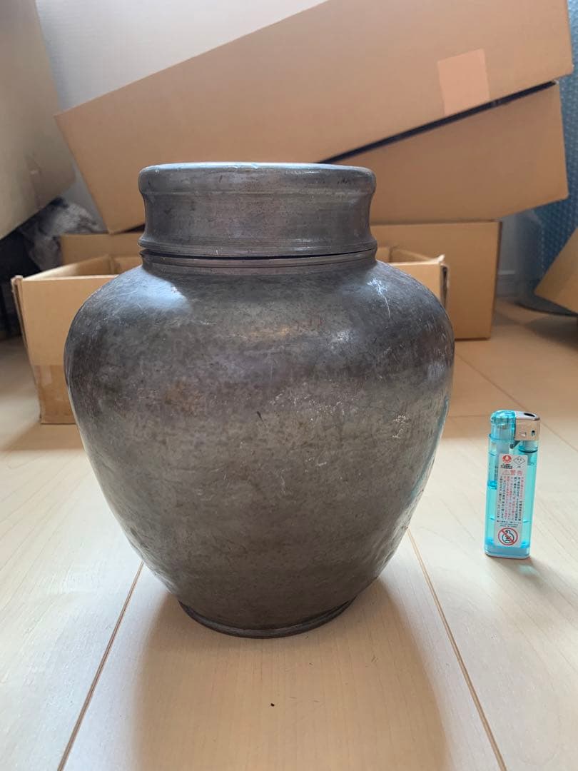 古錫製 錫斑茶壷 煎茶道具 高さ21cm