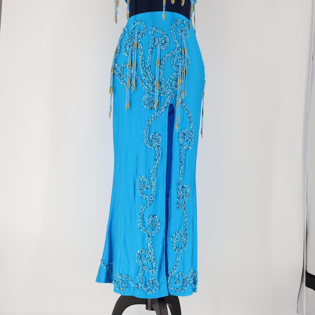 【ベリーダンス用 オリエンタル衣装】アクアブルー MEISHULANNA ラメ