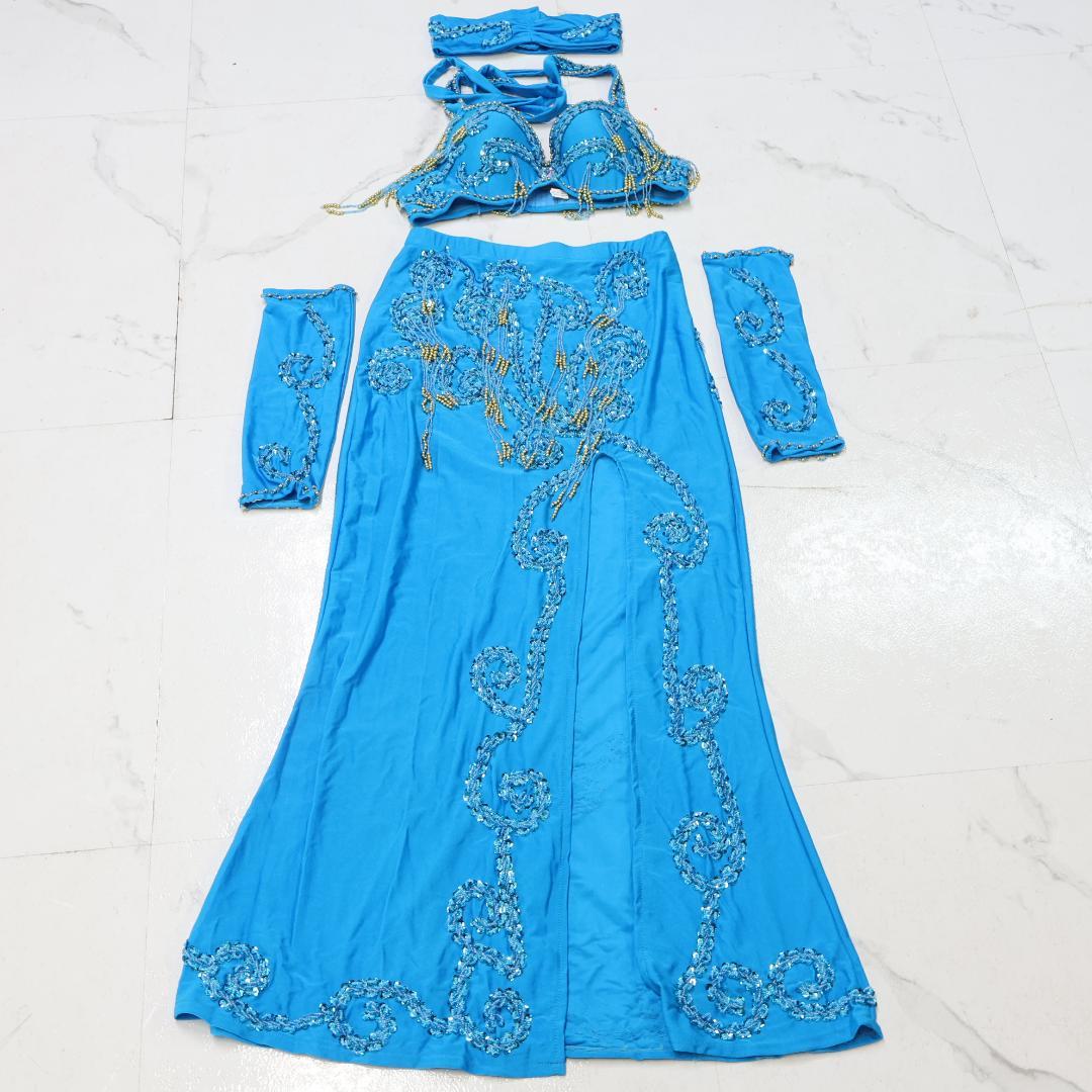 【ベリーダンス用 オリエンタル衣装】アクアブルー MEISHULANNA ラメ