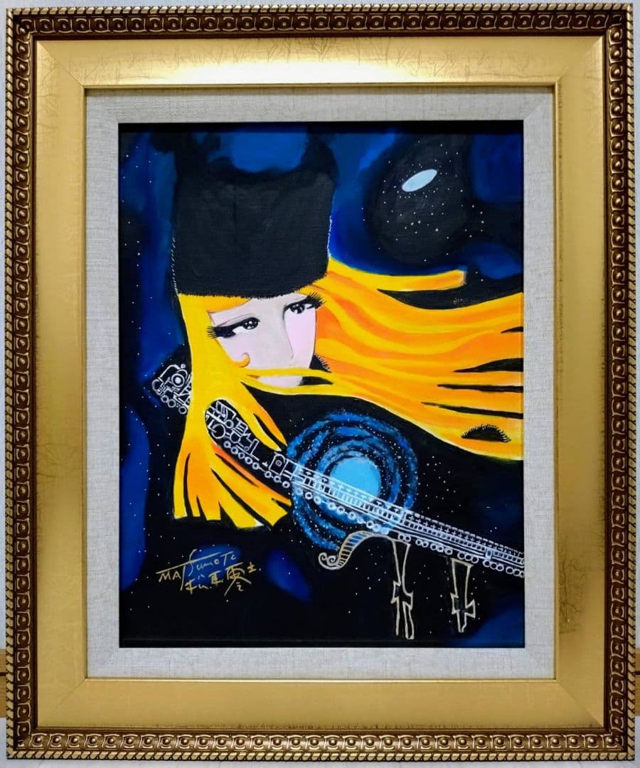 F6号】松本零士【銀河鉄道999】手描き作品/表裏サイン/油彩/アクリル