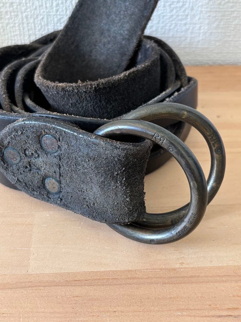 オ*ジ様 RRL レザー ダブルリングベルト ブラック 34インチ ダブルアール
