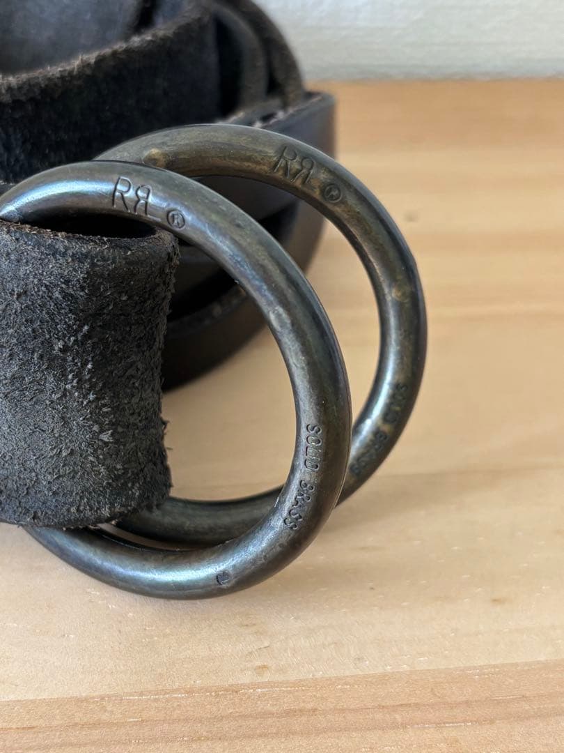 オ*ジ様 RRL レザー ダブルリングベルト ブラック 34インチ ダブルアール