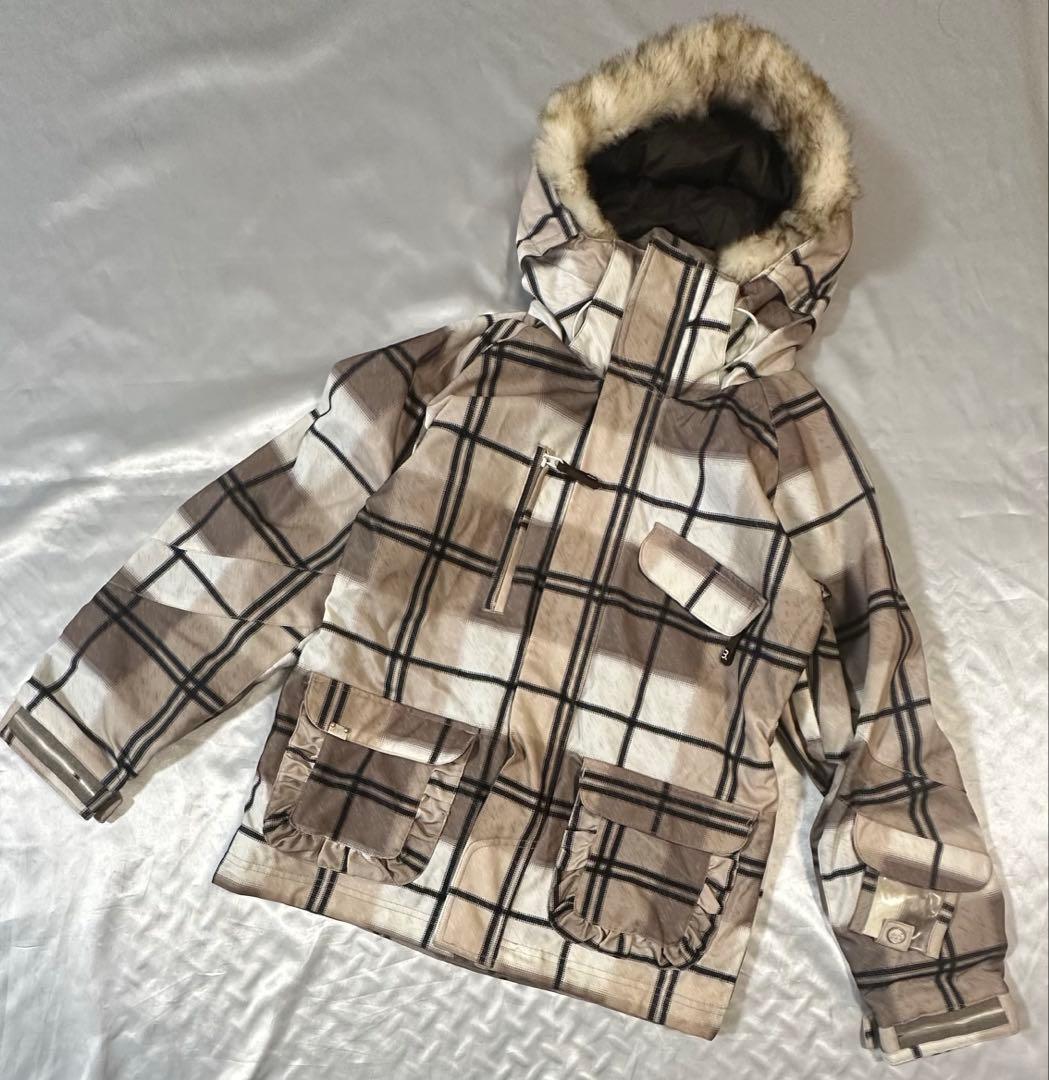 美品　mistral スノボウェア　レディースM 上下セット　茶系　天然ボア付