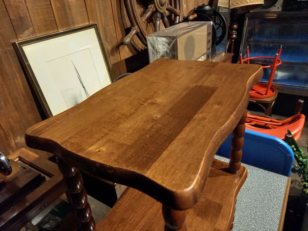 1970's コロニアル チーク 無垢材 ボビン レッグス 3段 サイド ラック